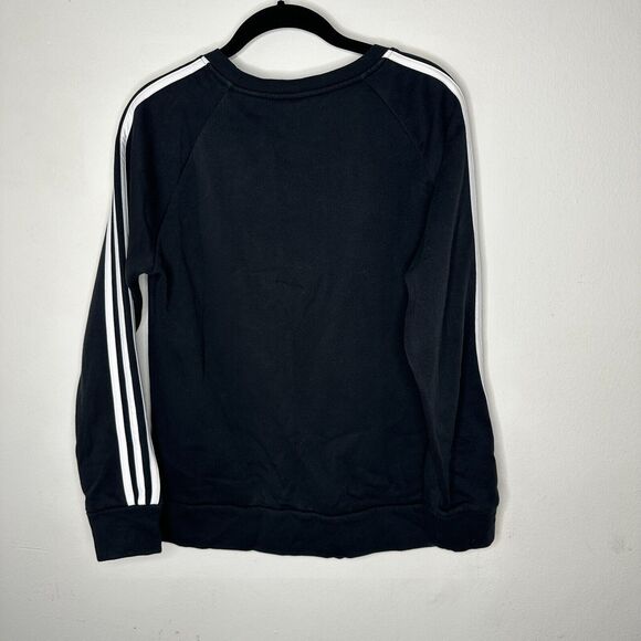RARE Adidas Black 3-Stripe Fleece Crew Neck Long Sleeve Sweater Rib Cuffs Medium - Picture 10 of 13